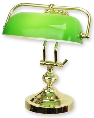 Casa Padrino Banker Schreibtischleuchte Gold/Grün 27 x 19 x H. 37,3 cm - Messing Tischleuchte mit Glas Lampenschirm - Banker Lampe