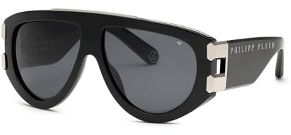 Philipp Plein Herren Spp127m Sonnenbrille, Schwarz glänzend, 60