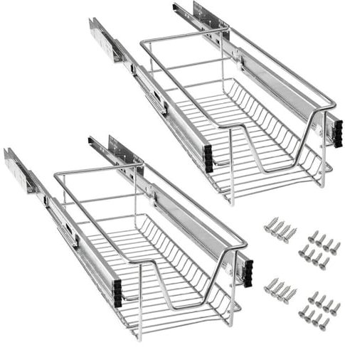 LILIIN 2 Stück Küchen Regal Teleskopschublade Aufbewahrungskörbe mit Schubladenauszüge, Schrankauszug Ausziehbare Ablage, Schrankkörbe Geeignet für 30cm Schränke(Tatsächliche Breite 27cm)