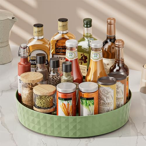 Ollimy éPices Rond Plateau De Rangement, Plateau Tournant Frigo Cuisine Rotatif 360°, Porte-épices, Lazy Susan Rangement Organisation Placard pour Epices Snack Bouteille, CosméTique (Vert)