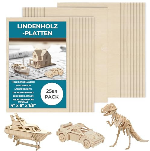 Winter Shore Feuille de Bois de Tilleul Brutes (Lot de 25) - Plaque Bois pour Pyrogravure - Bois de Tilleul Cricut Vierge - Mini feuille en Bois de Bois pour Maquette - Planche de bois Bricolage