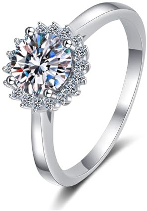 ANAZOZ Verlobungsring Weißgold 750, Trauringe Damen größe 54 | Ring Blume mit Labor Diamant 1 karat D-VVS1 oder VVS2