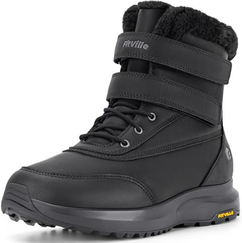 FitVille Winterstiefel Herren Extra Weit Warm Winterschuhe Wasserdicht Gefüttert Schneestiefel Kurzschaft Stiefel Breit Winter Outdoor Boots Rutschfeste Schuhe Schwarz 43 EU Weit