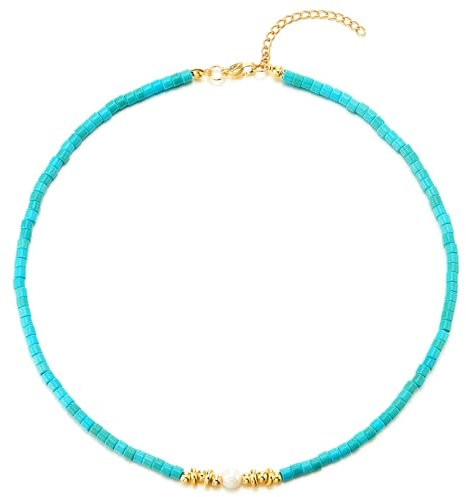 COOLSTEELANDBEYOND Turquoise Perles Statement Collier Choker Collier avec Perle Charmes
