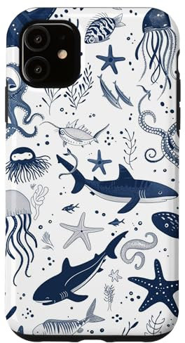 iPhone 11 Ocean Life Whale Shark Coral Reefs Seashell Starfish Phone Case