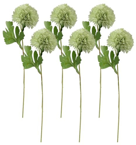 JIHUOO 6 Stück grüne Chrysanthemen, künstliche Blumen, große künstliche Chrysanthemen, Kugelblumen, künstliche Hortensien, Blumenarrangement, Blumensträuße