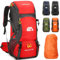 Kugooyi 50L Wanderrucksack mit Regenschutz Wasserdicht Leichtes Camping Outdoor Sport Trekking Klettern Skifahren Reisetasche (Rot)