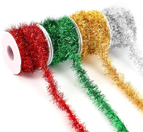 MARFOREVER Lametta Girlande, 20 m Girlande Weihnachten Lametta Weihnachtsbaum Weihnachtsgirlande für Weihnachtsbaum Geburtstagsfeier Hochzeit Dekorationen (Rot Grün Gold Silber)