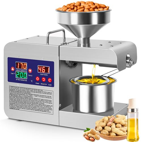 Oil Press Machine, Home Commercial Automatic Oil Press Extractor, Steel Stainless Electric Cold & Hot Press Oil Expeller with LCD Diplay for Peanut Sesame Coconut Soybean Sunflower Seeds Walnuts