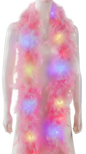 Larryhot Leuchtende Federboa, 75 g, 2 m, für Partys, Weihnachten, Hochzeiten, Kostüme, Konzerte, Haustiere und Heimdekoration (LED-Boa, Rosa)