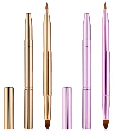Prasacco 2 Stück Doppelendiger Lippenpinsel, Einziehbare Lippen Makeup Pinsel Tragbare Reise Lippenpinsel Mini Lipgloss Applikator für Damen und Mädchen (Gold, Rosa)