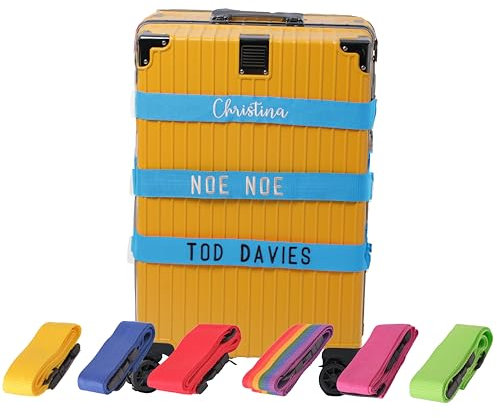 Personalisierter bestickter Gepäckgurt – individueller Name, monogrammierter Koffergurt für sichere Reisen, einfache Gepäckidentifizierung,Geschenk für Vielflieger und Reiseliebhaber (Himmelblau)