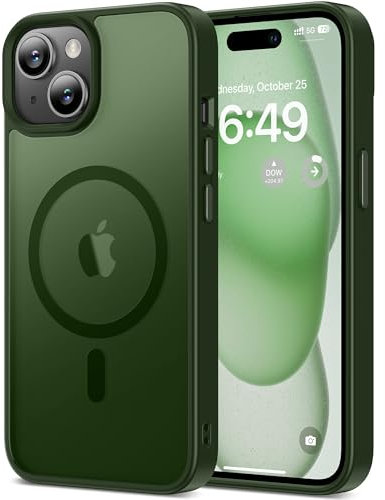 HOOMIL Starke Magnetische Hülle für iPhone 15, Kompatibel mit MagSafe, Militärschutz, Stoßfest, Kratzfest, Transluzent Matt Case Schutzhülle - Grün