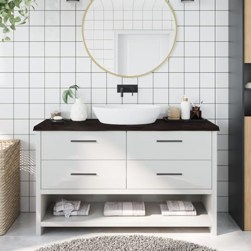 Iiaky Encimera de baño encimera Cocina Madera encimera baño Madera encimera Madera Maciza Madera Maciza tratada Gris Oscuro 140x30x4 cm