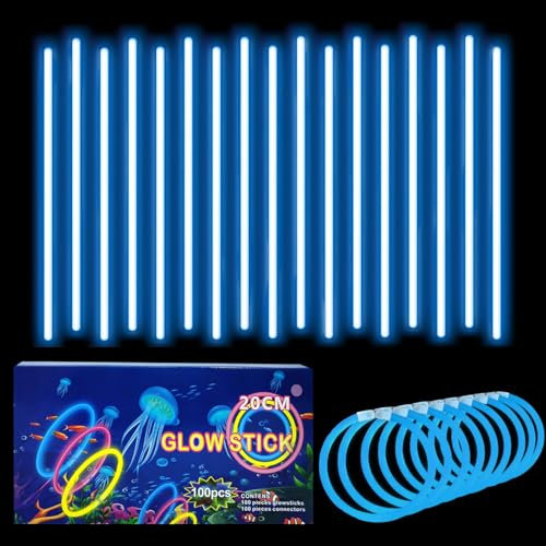 Knicklichter Kinder Party Set Blau,100 Stück Leuchtstäbe Kinder+100 Verbinder,Schwarzlicht Deko Brillen&Armreifen Für Halloween,Weihnachten, Geburtstage,Hochzeit,Neon Leuchtstäbe Party Accessoires Set