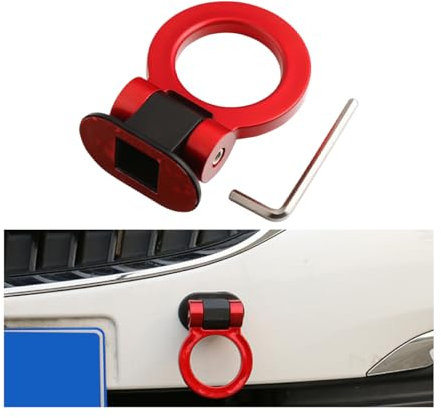 Adunsiaoto Gancio di Traino per Auto Decorativo Universale, Gancio di Traino Auto Tralier Accessori-Auto, Gancio Traino per Auto-Forma Anello, Anello Universale A Forma-Gancio Traino-Auto(Rosso)