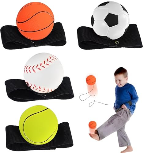 DBAILY Springball mit Schnur - 4er Set, Ø 47mm Handgelenk Return Ball für Kinder & Erwachsene - Fußball, Basketball, Softball, Baseball