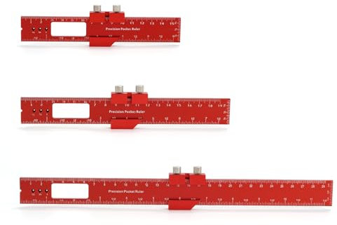 Tasche Lineal Holzbearbeitung T-Lineal 3pcs Aluminium Holzbearbeitung Lineale 15/20/ 30cm Anreißen Lineal mit metrischen/Zoll-Messungen (rot)