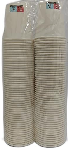 100 Bicchieri di Carta 210ml Ecologici Biodegradabili Monouso - Eco-Friendly colore - ideale per cocktail, Bevande Calde, per cappuccino, acqua,tisana, feste compleanno, gin-tonic, caffe (BIANCO)