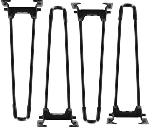 Pieds de table en épingle à cheveux industriels modernes - Pieds pliables en métal pour table basse, table à manger - Pieds en fer forgé avec vis - Noir - 61 cm