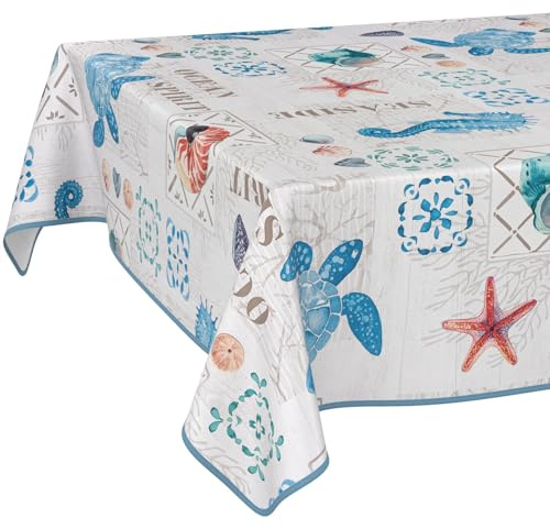 ANRO Wachstuchtischdecke Wachstischdecke Wachstuch Tischdecke abwaschbar Gartentischdecke Wasserabweisend 240x140cm mit Saum (Eingefasst) Ozean