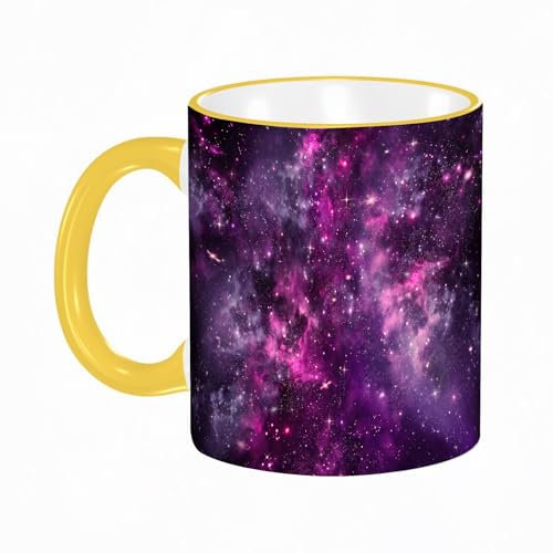 YOIUE Tasse aus Keramik - Große 11oz Tassen 330ml Kaffeetassen mit Henkel, 100% Handbemalt - Trinkgläser mit Griff - Weiß,Tiefe dunkle Gaswolke violetter Nebel im Weltraum mit Gala Smart Sternhaufen