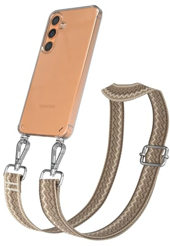 EAZY CASE Handykette - Verstellbares Taschenband kompatibel mit Galaxy S24, Schulterriemen, Handykordel mit Silikon Hülle, Umhängetasche, Hell Braun Braun Silber