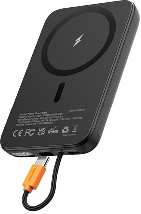 ASPERX Magnetic Power Bank with Built-in USB-C Cable, 10000mAh 22.5W Wireless Battery Pack USB C in & out, Fast Charging Magnetic Portable Charger for iPhone 16/15/14/13/12 Series, iPad, Galaxy, etc.