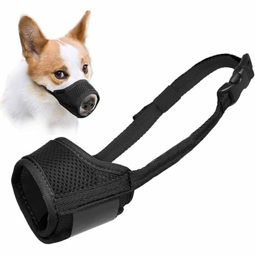 Dog Muzzle Breathable Mesh and Durable Nylon Muzzle with Adjustable Loop and Soft Pad Dog Training Muzzles Prevent for Barking Biting and Chewing (Black, S)