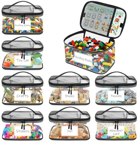 8er PVC Aufbewahrungstaschen für Spielzeug, Wasserdicht Spielzeug Aufbewahrung mit Reißverschluss & Netzfächern, für Kinder Badespielzeug, Puzzle, Bausteine, Brettspiele