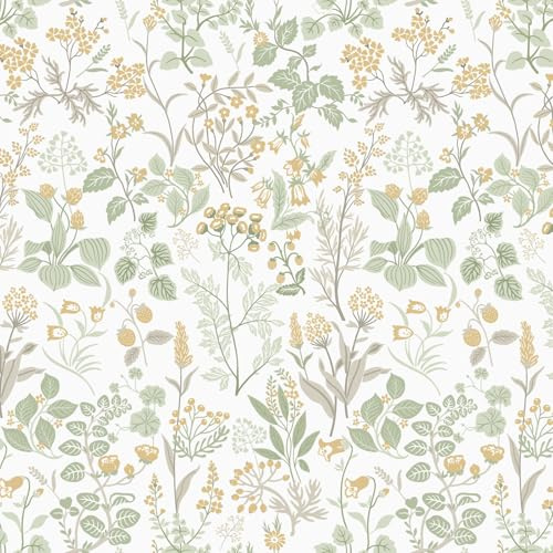 Fiula Selbstklebende Tapete Klebefolie Möbel Blumen 44CMx10M Möbelfolie Selbstklebend Blumentapete Blätter Dekorfolie Küche Weiß Wassdicht DIY Wohnzimmer Orange Grün Wallpaper