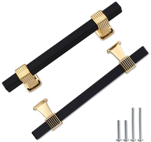 Betinyar 10PCS Black and Gold Cabinet Pulls, Black and Gold Cabinet Handles, Kitchen Cabinet Hardware