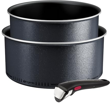 Tefal - Ingenio Enjoy Lot de 2 Casseroles et 1 Poignée Amovible | Batterie de cuisine induction légère - Technologie Light Tech - Empilable pour mijoter - Rôtir et cuire au quotidien