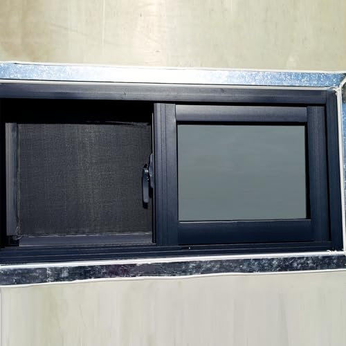 Finestra Scorrevole Finestra Scorrevole Orizzontale con Vetro Smerigliato e Zanzariere, Finestra per Capannone Domestico con Telaio in Metallo Grigio, Finestra per Roulotte con Cabina per Fienili(WxH