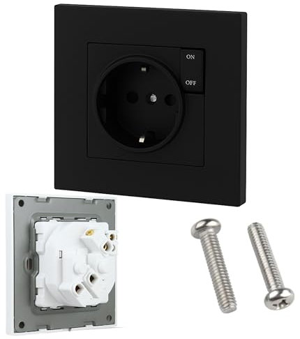 BAYON Enchufe con Interruptor de Pared Negro - Controla tus Dispositivos y Ahorra Energía - Mecanismo Empotrable con Toma de Corriente Schuko