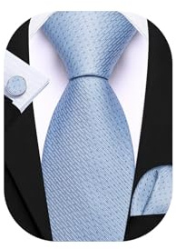 Barry.Wang Men Ties Silk Necktie Set Formal Solid Handkerchief Cufflinks Woven Wedding Business