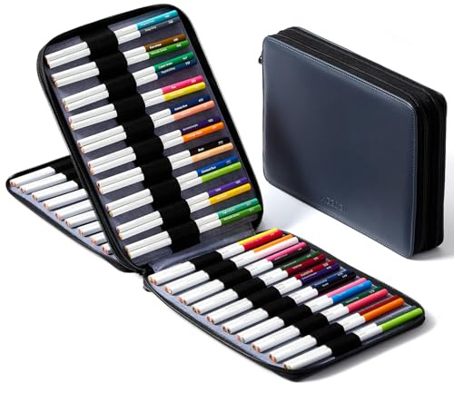 MEEDEN Marker Pencil Organizer Case: Premium PU Leather Pouch Lined with Silky Velvet - Large Capacity Fountain Pen Rollerball Pen Bag Supplies for Artists – Slate Gray