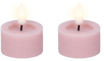 LED Teelichter mit Timer 4,4x5cm Wachs 2 Stück - Wachskerzen mit 6 Stunden Timerfunktion - Echtwachskerze batteriebetrieben - Flammenlose Kerzen als Tischkerzen Dekokerzen Teelicht - Rosa Warmweiß