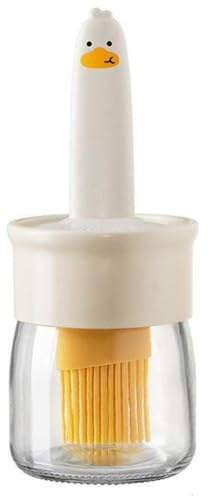 Bosiyrggrl Cute Glass Oil Jar for Home with Silicone Brush, Kitchen Mini Portable Oil Bottle Bbq Oil and Sauce Cooking Brush Beige