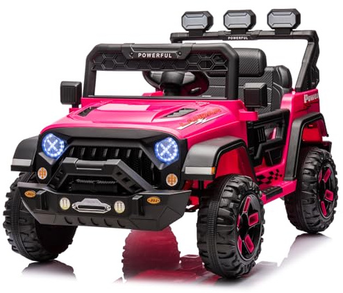 HAUSPROFI Kinder Elektroauto 12V, Kinderauto Elektrisch mit Fernbedienung | Elektrofahrzeuge 3-Gang - 2 Betriebsmodi mit LED-Lichter, Bluetooth, Sicherheitsgurten für Kinder von 1-8 Jahren (Fuchsia)