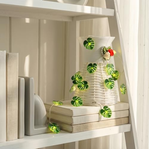 HHMTAKA 3M 30 LED Ranken mit Lichterkette, batteriebetriebene Efeu-Lichterkette, warmweiß, Girlande, Licht für Zuhause, Küche, Garten, Büro, Hochzeit, Wanddekoration (Schildpatt-Farn)
