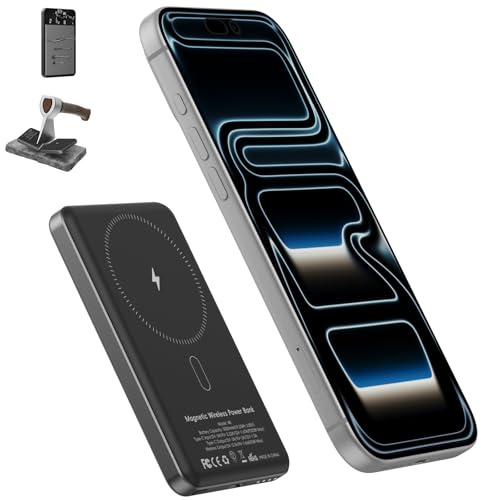 Solid State 5000mAh Magnetic Wireless Power Bank, Safety protection Slim Portable 15W Max Wireless Charging//20W PD, Compatible with iPhone 12-17 series