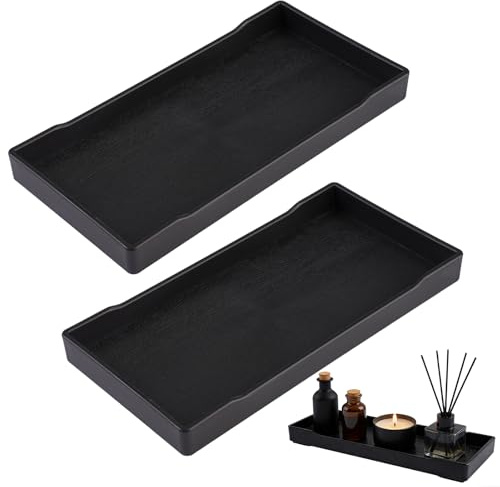 2 Piezas Bandeja Baño, 20 X 10 X 2 cm Bandeja Plastico Rectangular, Impermeable Bandeja Decorativa Pequeña, Bandeja Negra para Artículos de Tocador, Cosméticos, Encimeras de Cocina, Tocadores