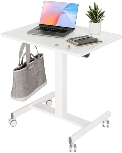 Claiks 65×48cm Stehpult Höhenverstellbar Schreibtisch Klein,Mobiler Laptoptisch Höhenverstellbar mit 4 Rollen,Steh-Sitz Schreibtisch Computertisch, Weiß