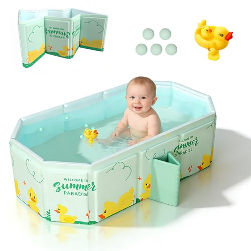 Vasca da Bagno Pieghevole per Bambini,Vaschetta Bagnetto Neonato Pieghevole con Tappo di Scolo adatta per 0-6 anni, 80 * 30 * 45cm