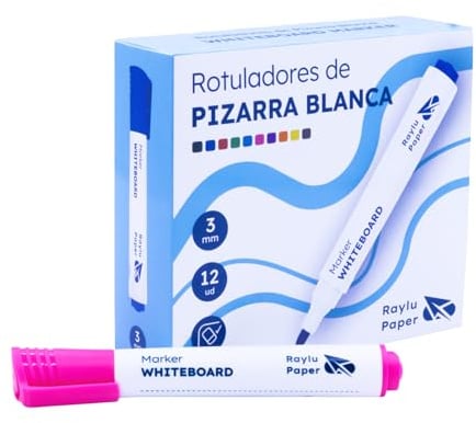 RAYLU PAPER Lot de 12 Feutres Effaçables Rose pour Tableau Blanc, Pointe Ronde 3 mm, Effaçage à Sec, Non Toxiques, pour Tableau Blanc et Tableau Magnétique (Rose, 12 unités)