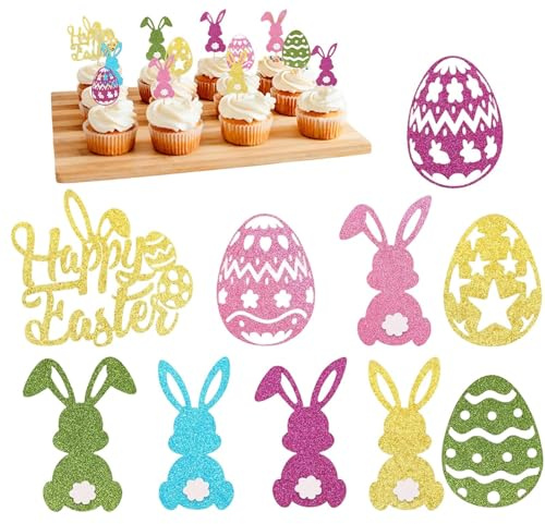 -Cupcake-Topper – -Ei-Dekorationen, Geburtstags-Cupcake-Picks mit lustigem, festlichem Design, Dessert-Tischzubehör, Party-Leckerei-Dekoration, festliche Tischdekoration für Frühlings-Famili