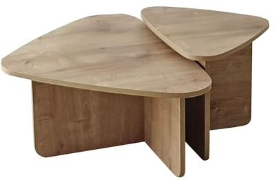 Modern Coffee Table Set (2 Pieces), Sapphire Oak, 90x60x35 & 60x40x40 cm | 100% Melamine Coated Particle Board, 18 mm Thickness | Stylish & Functional Design for Living Spaces
