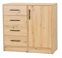 Masseno Kommode VANO 90 cm Sideboard mit 4 Schubladen und 1 Türen für Wohnzimmer Schlafzimmer Modern 90x40x84 cm Eiche Artisan/Eiche Artisan