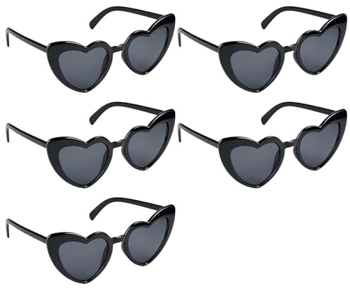 5 Stück Erzförmige Sonnenbrille Schwarz, Bachelorette Sonnenbrille Herzform | Herzchen Brille Sonnenbrilles Herzform für Junggesellenabschiede, Sommerfeste, Hochzeiten, Geburtstagsfeiern, Urlaub